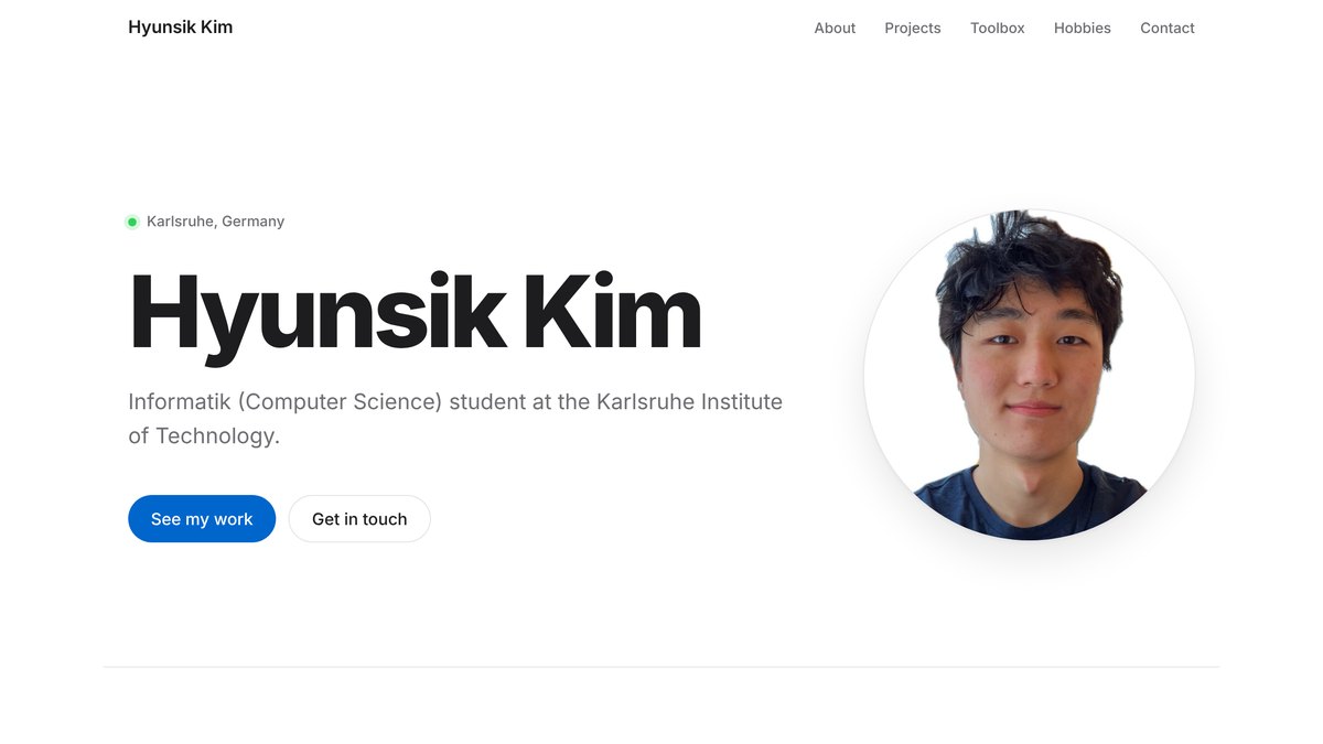 Screenshot of the top of this portfolio site